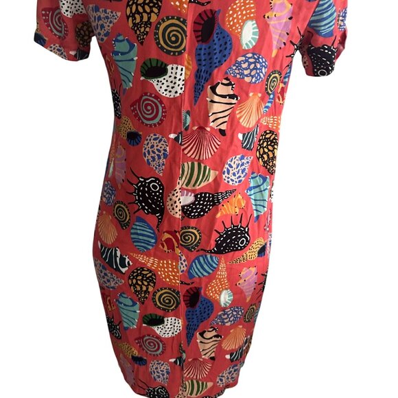 COREY LYNN CALTER Coral Seashell Print Short Sleeve Dress Size Small - Picture 4 of 7